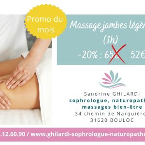 PROMO MASSAGE DU MOIS Massage jambes légères (1h)
